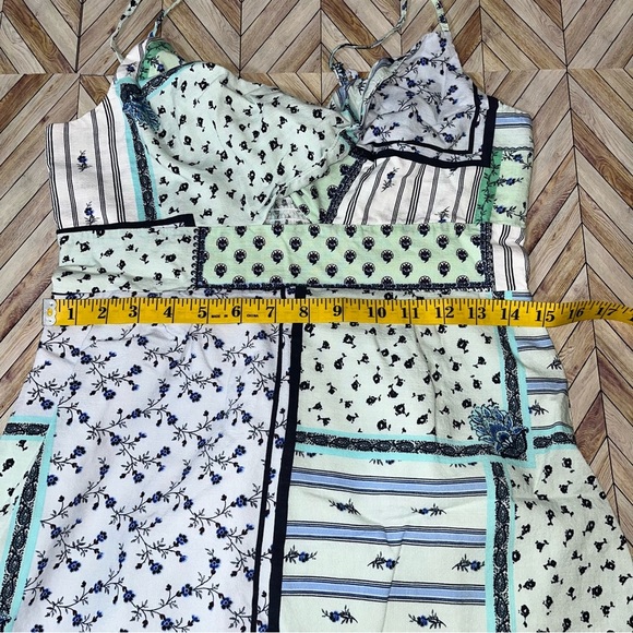 LOFT PETITE Patchwork Spaghetti Strap Twist Cutout Cami Dress Short Mini Sz 10 - Picture 9 of 13